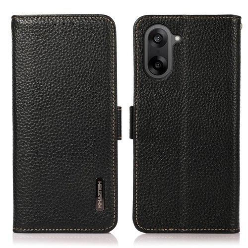 KHAZNEH for OnePlus Nord CE5 5G / Ace 5 Racing 5G Phone Case Genuine Cow Leather Cover RFID Blocking - Black - 1