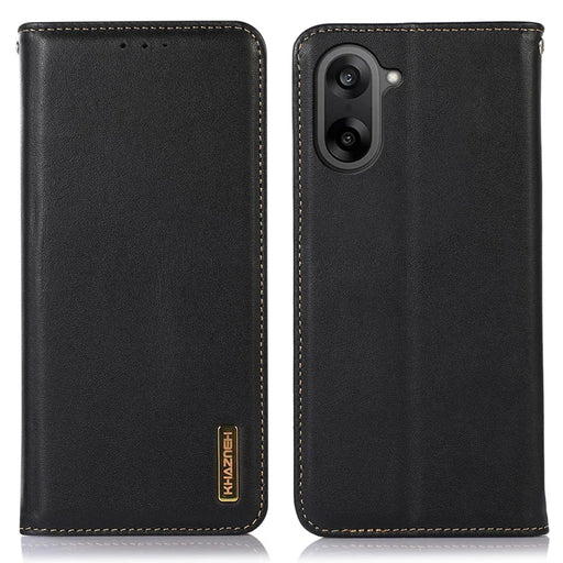 KHAZNEH For OnePlus Ace 5 Racing 5G / Nord CE5 5G Case Wallet Genuine Cow Leather Phone Cover Nappa Texture - Black - 1