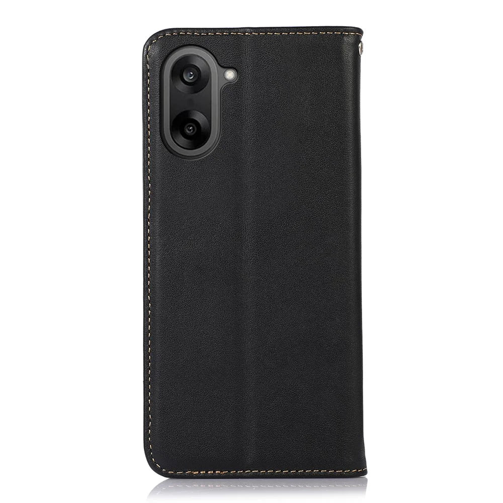 KHAZNEH For OnePlus Ace 5 Racing 5G / Nord CE5 5G Case Wallet Genuine Cow Leather Phone Cover Nappa Texture - Black - 7