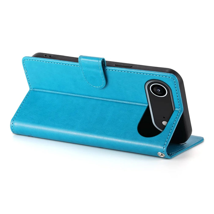 For iPhone Air Wallet Case Butterfly Floral Imprint PU Leather Phone Cover with Wrist Strap - Blue - 3