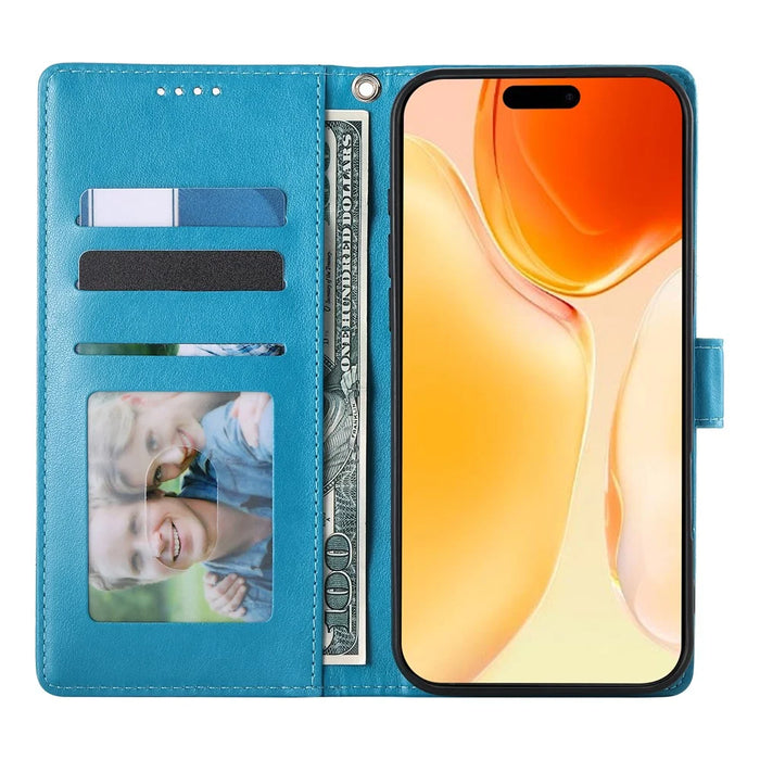 For iPhone Air Wallet Case Butterfly Floral Imprint PU Leather Phone Cover with Wrist Strap - Blue - 4