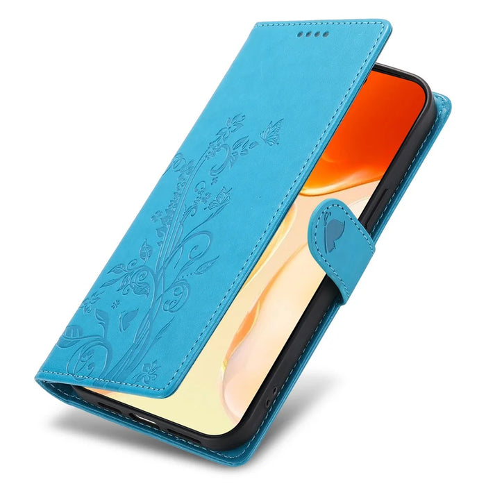 For iPhone Air Wallet Case Butterfly Floral Imprint PU Leather Phone Cover with Wrist Strap - Blue - 5