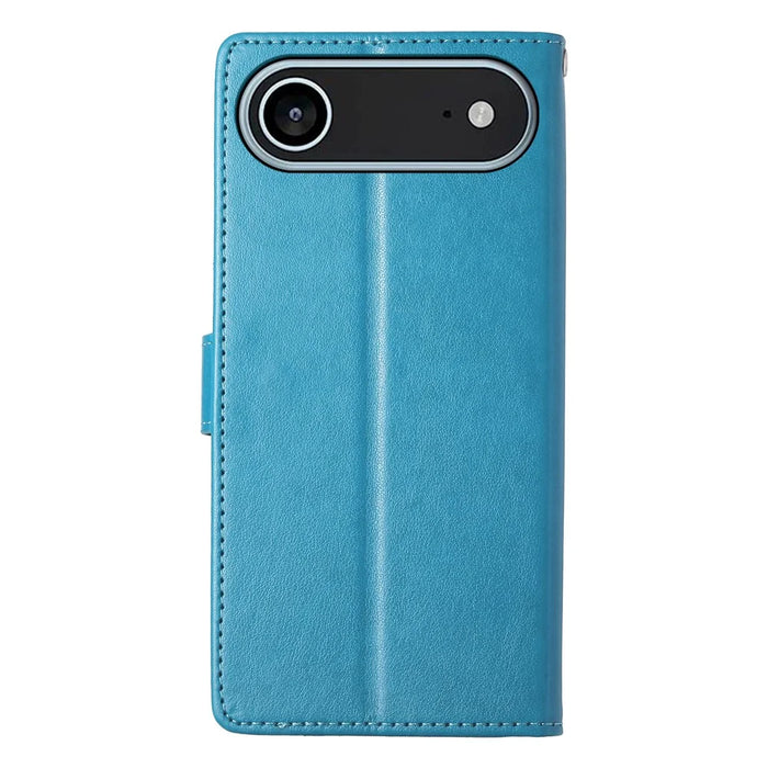 For iPhone Air Wallet Case Butterfly Floral Imprint PU Leather Phone Cover with Wrist Strap - Blue - 7