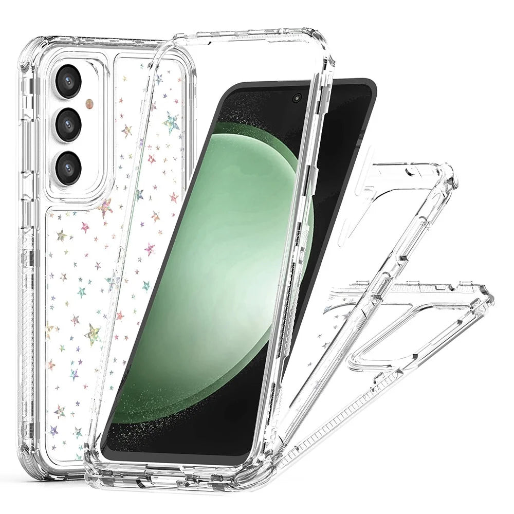 For Samsung Galaxy S25 / S24 Case Clear Acrylic TPU Hybrid Phone Cover with Laser-printed Film - Stars - 1