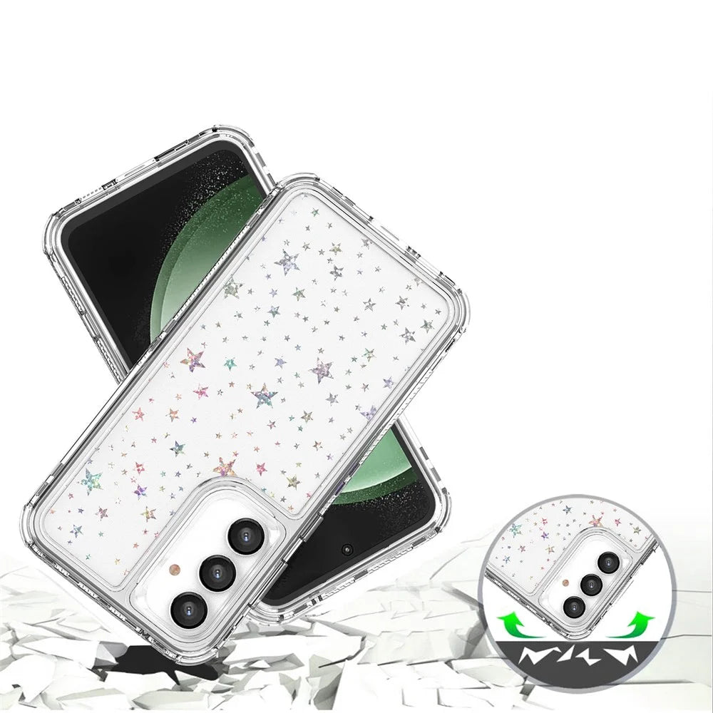 For Samsung Galaxy S25 / S24 Case Clear Acrylic TPU Hybrid Phone Cover with Laser-printed Film - Stars - 4