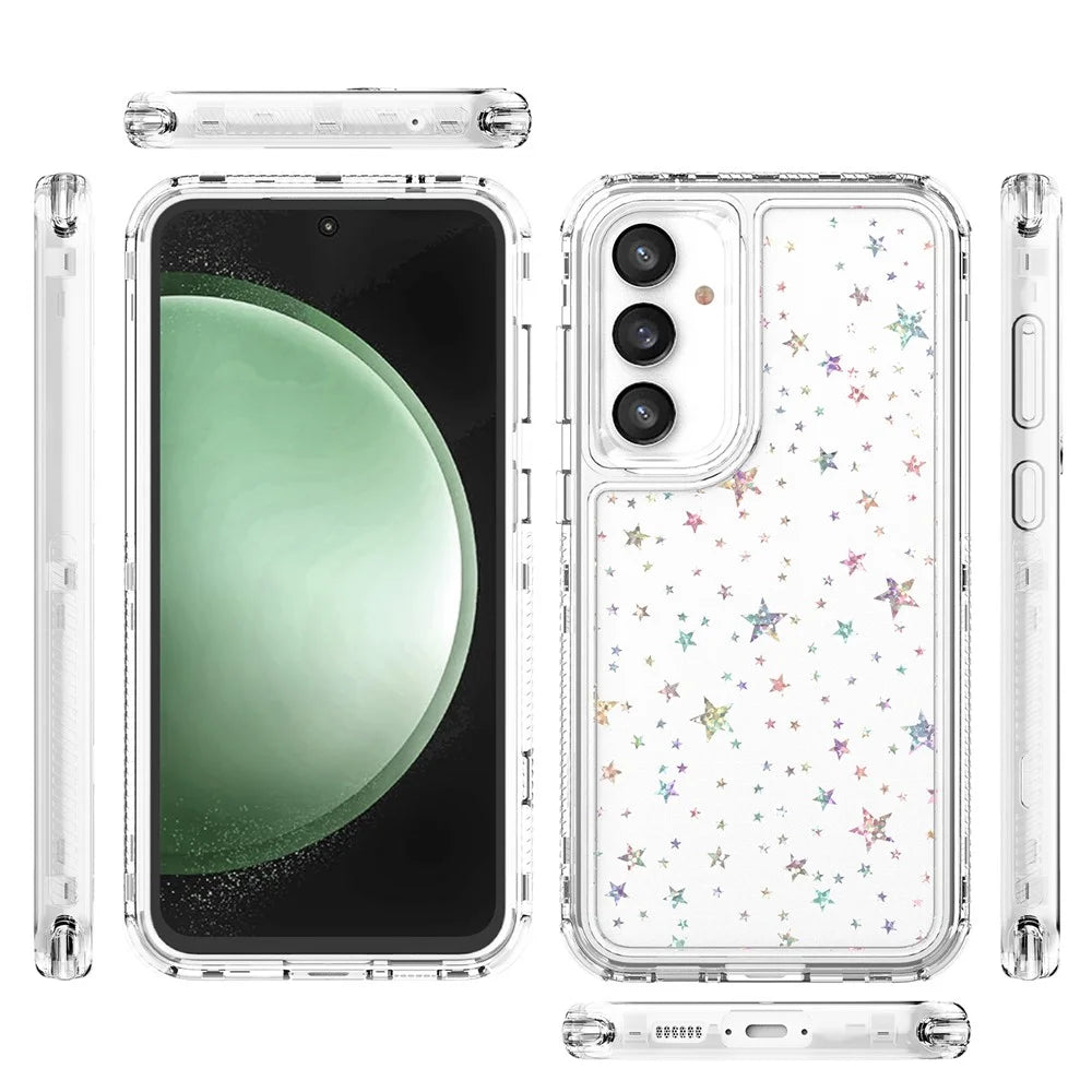 For Samsung Galaxy S25 / S24 Case Clear Acrylic TPU Hybrid Phone Cover with Laser-printed Film - Stars - 7