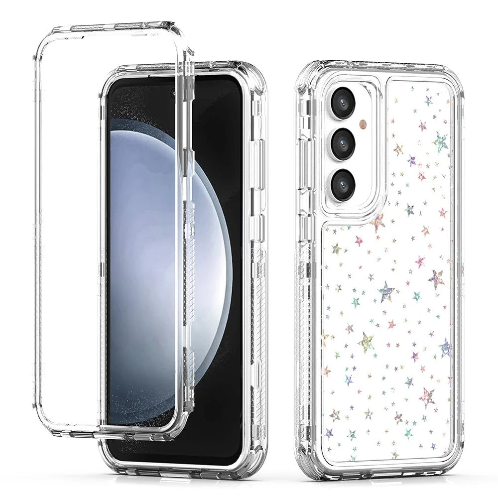 For Samsung Galaxy S24 FE Case Clear Acrylic TPU Hybrid Phone Cover with Laser-printed Film - Stars - 2