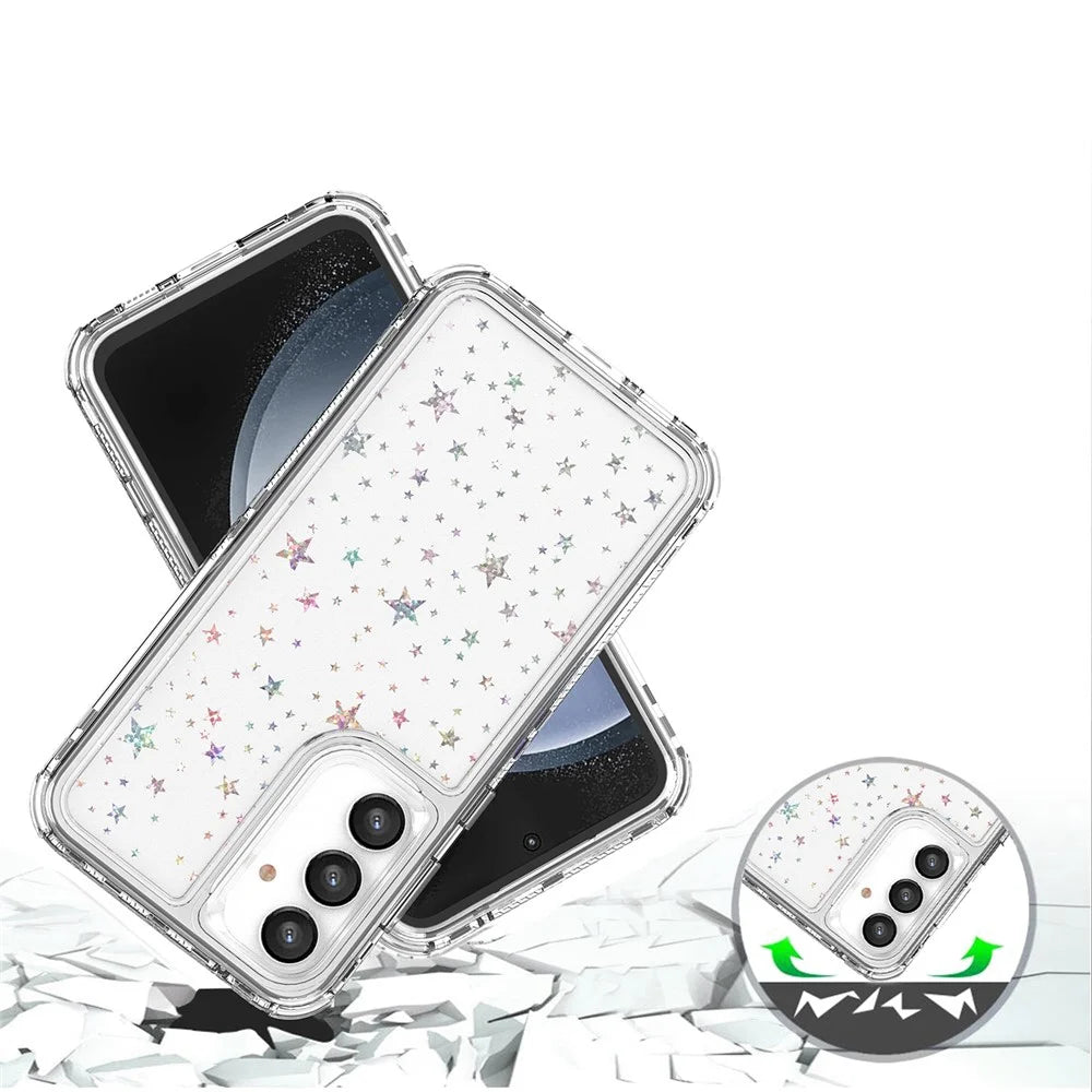 For Samsung Galaxy S24 FE Case Clear Acrylic TPU Hybrid Phone Cover with Laser-printed Film - Stars - 4