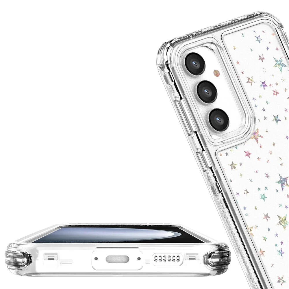 For Samsung Galaxy S24 FE Case Clear Acrylic TPU Hybrid Phone Cover with Laser-printed Film - Stars - 5