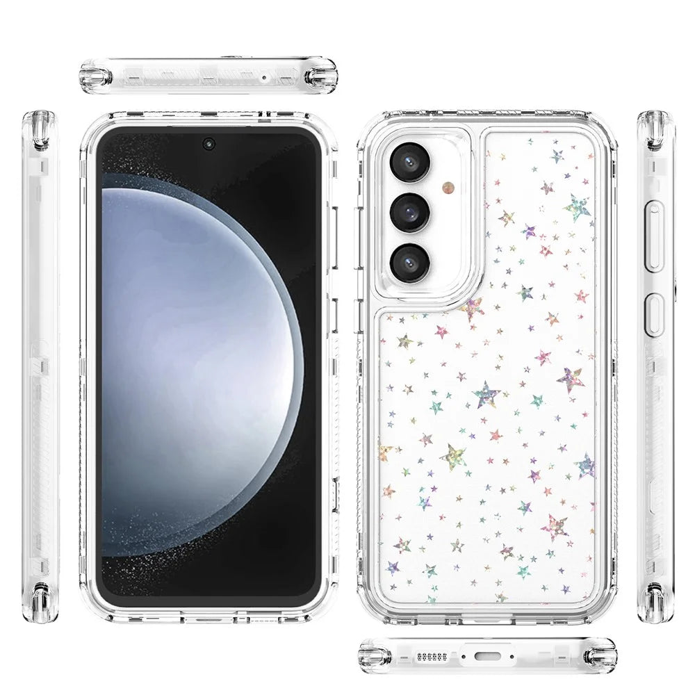 For Samsung Galaxy S24 FE Case Clear Acrylic TPU Hybrid Phone Cover with Laser-printed Film - Stars - 7