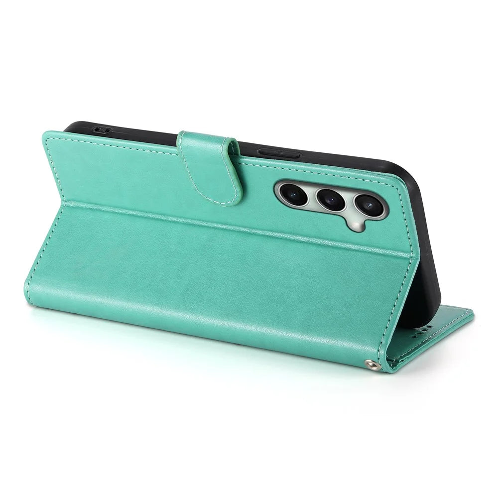For Samsung Galaxy S25 FE Wallet Case Butterfly Floral Imprint PU Leather Phone Cover with Wrist Strap - Green - 4