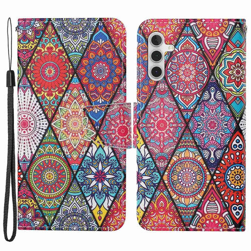 For Samsung Galaxy A14 5G / 4G Cross Texture PU Leather Flip Stand Case Wallet Phone Cover with Strap - Rhombus  /  Totem - 1