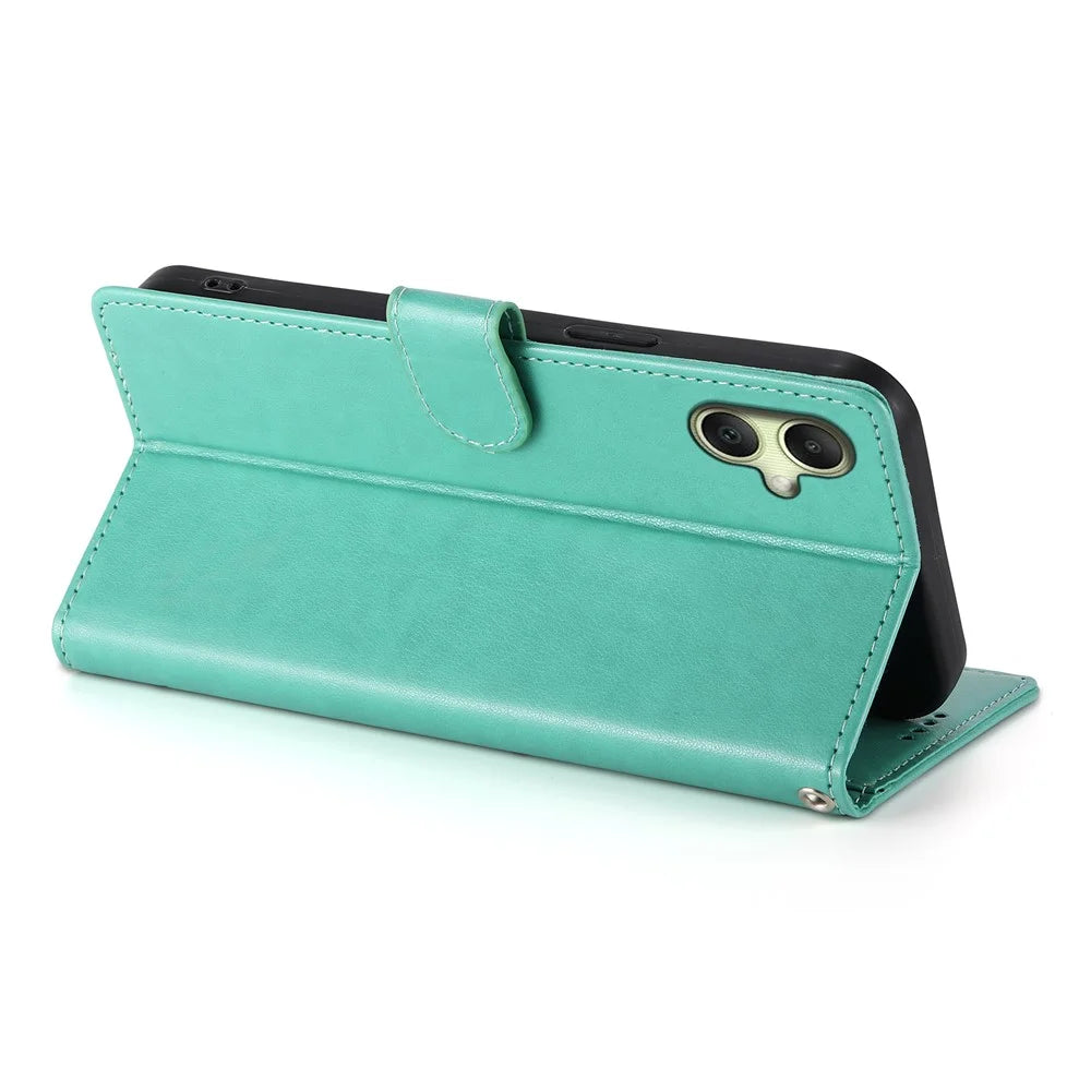 For Samsung Galaxy A06 5G  /  4G Wallet Case Butterfly Floral Imprint PU Leather Phone Cover with Wrist Strap - Green - 4