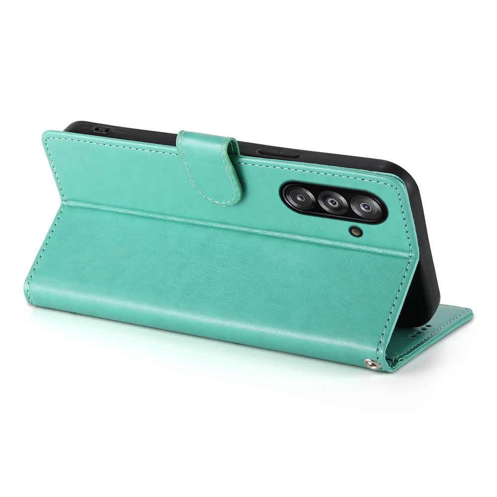 For Samsung Galaxy A26 5G Wallet Case Butterfly Floral Imprint PU Leather Phone Cover with Wrist Strap - Green - 4