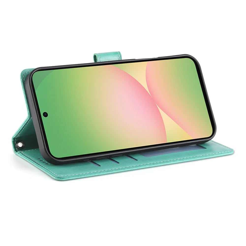 For Samsung Galaxy A36 5G Wallet Case Butterfly Floral Imprint PU Leather Phone Cover with Wrist Strap - Green - 3