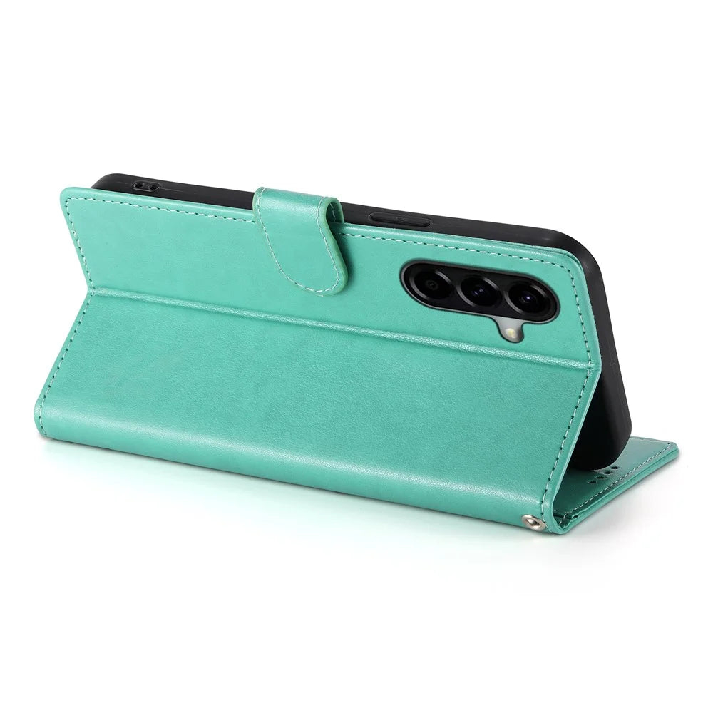 For Samsung Galaxy A36 5G Wallet Case Butterfly Floral Imprint PU Leather Phone Cover with Wrist Strap - Green - 4