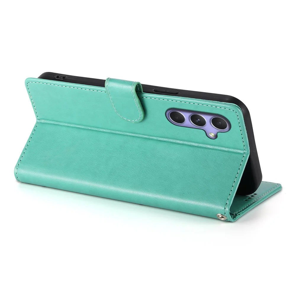 For Samsung Galaxy A16 5G  /  4G Wallet Case Butterfly Floral Imprint PU Leather Phone Cover with Wrist Strap - Green - 4