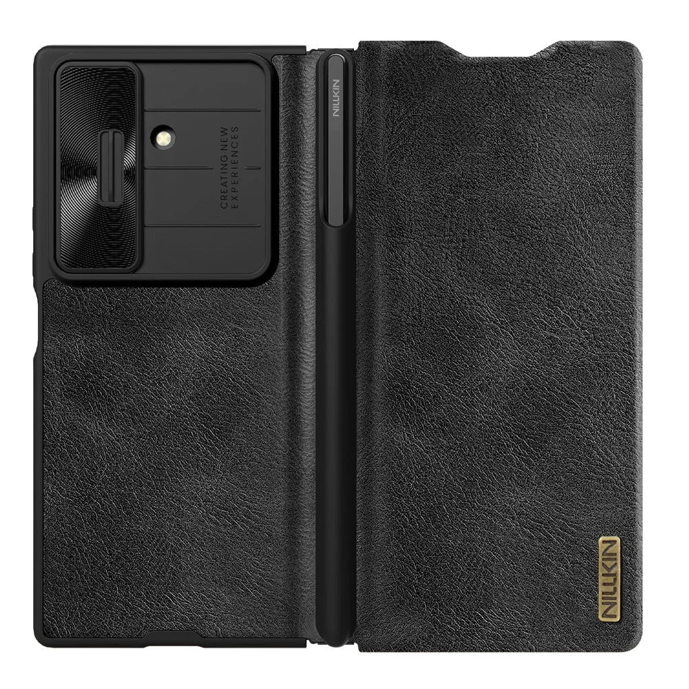 NILLKIN Qin Pro Series for Samsung Galaxy Z Fold7 5G Case with Card Slots Leather Phone Cover with Stylus - Black - 2