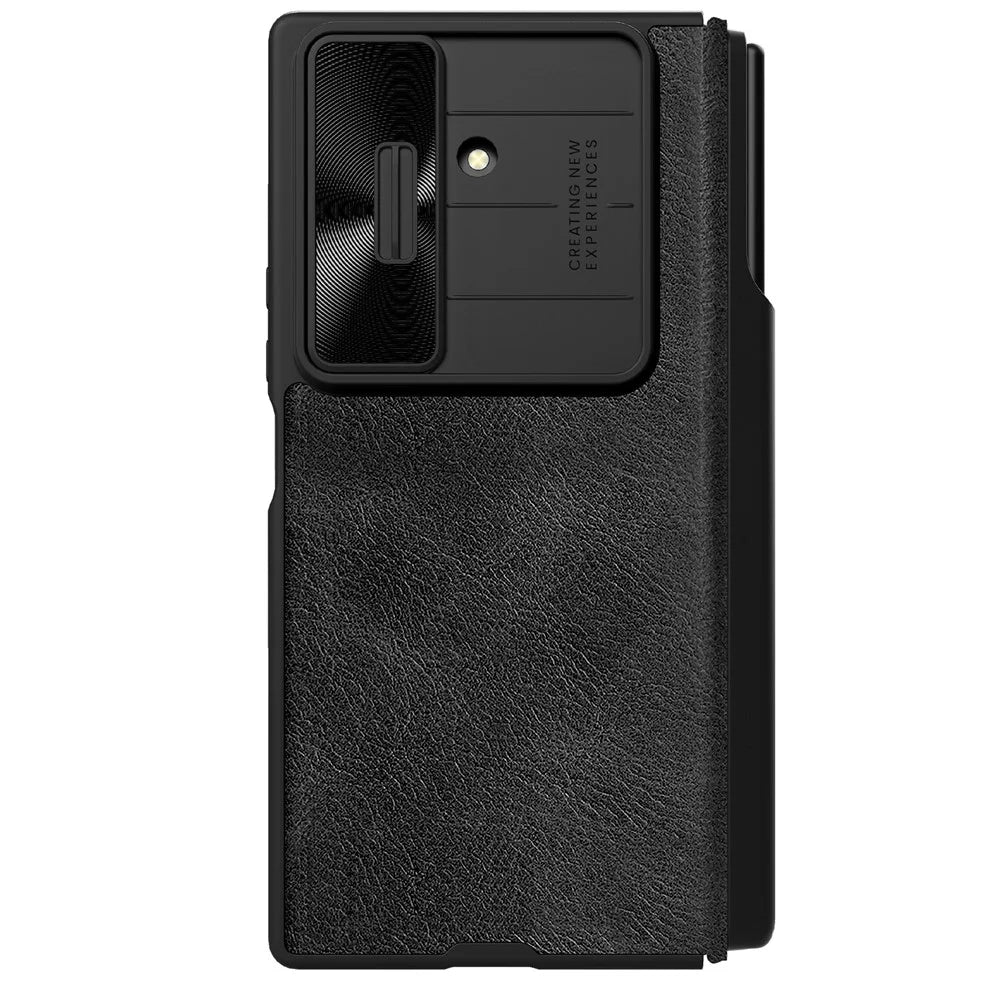 NILLKIN Qin Pro Series for Samsung Galaxy Z Fold7 5G Case with Card Slots Leather Phone Cover with Stylus - Black - 5