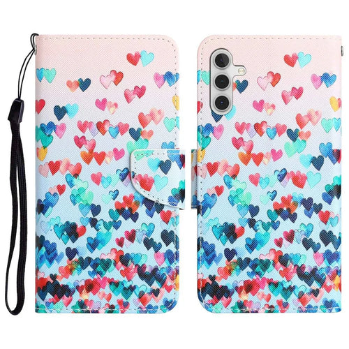 For Samsung Galaxy A14 5G / 4G Cross Texture Anti-drop PU Leather Cover Pattern Printing Stand Wallet Phone Case - Love Heart - 1