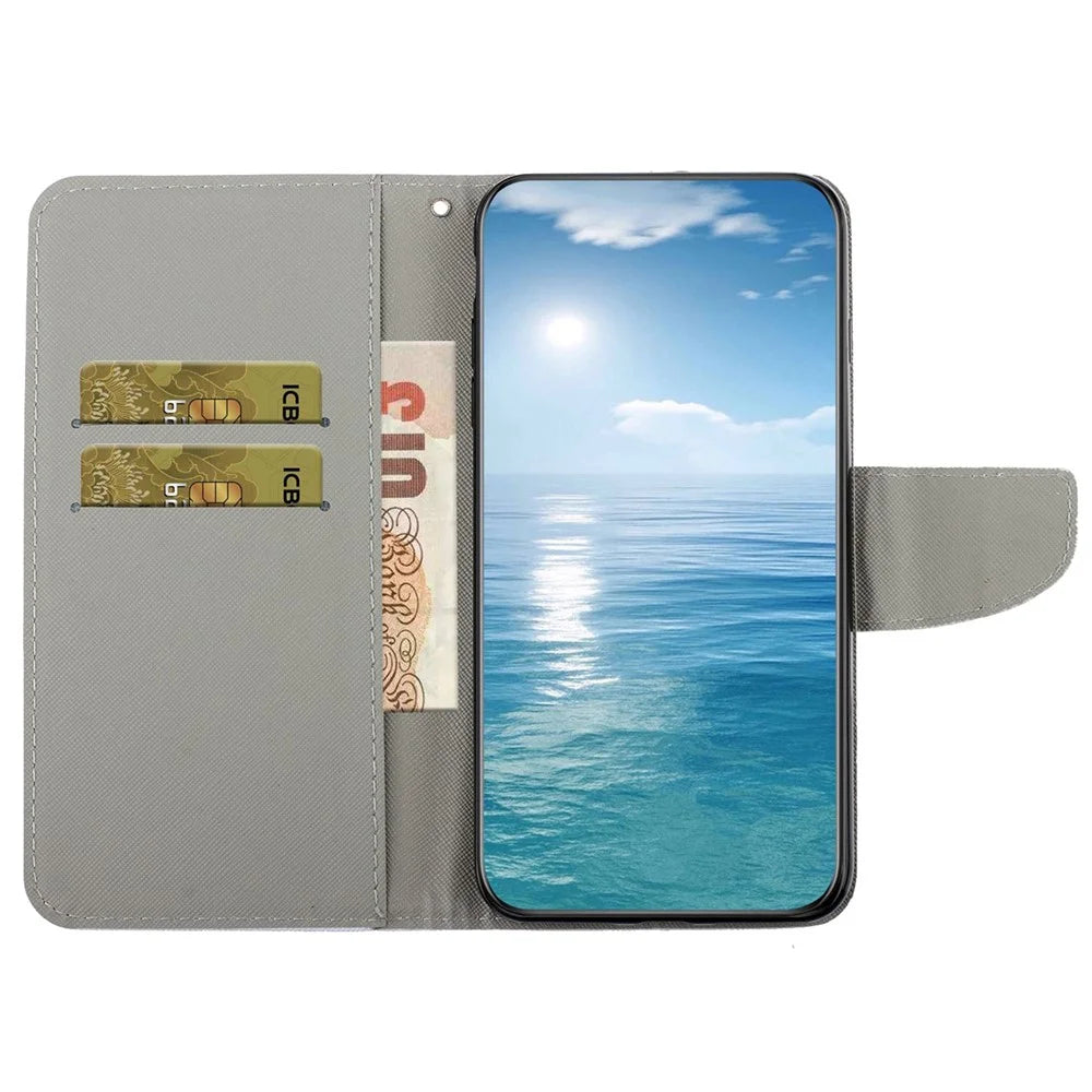 For Samsung Galaxy A14 5G / 4G Cross Texture Anti-drop PU Leather Cover Pattern Printing Stand Wallet Phone Case - Love Heart - 2