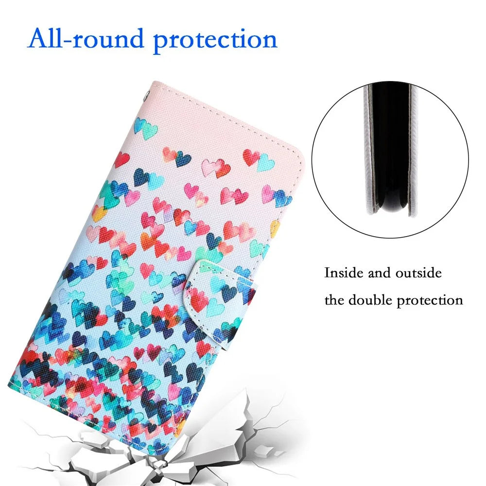 For Samsung Galaxy A14 5G / 4G Cross Texture Anti-drop PU Leather Cover Pattern Printing Stand Wallet Phone Case - Love Heart - 5