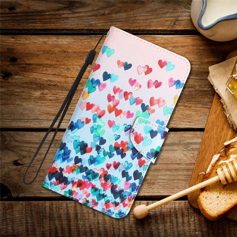 For Samsung Galaxy A14 5G / 4G Cross Texture Anti-drop PU Leather Cover Pattern Printing Stand Wallet Phone Case - Love Heart - 6