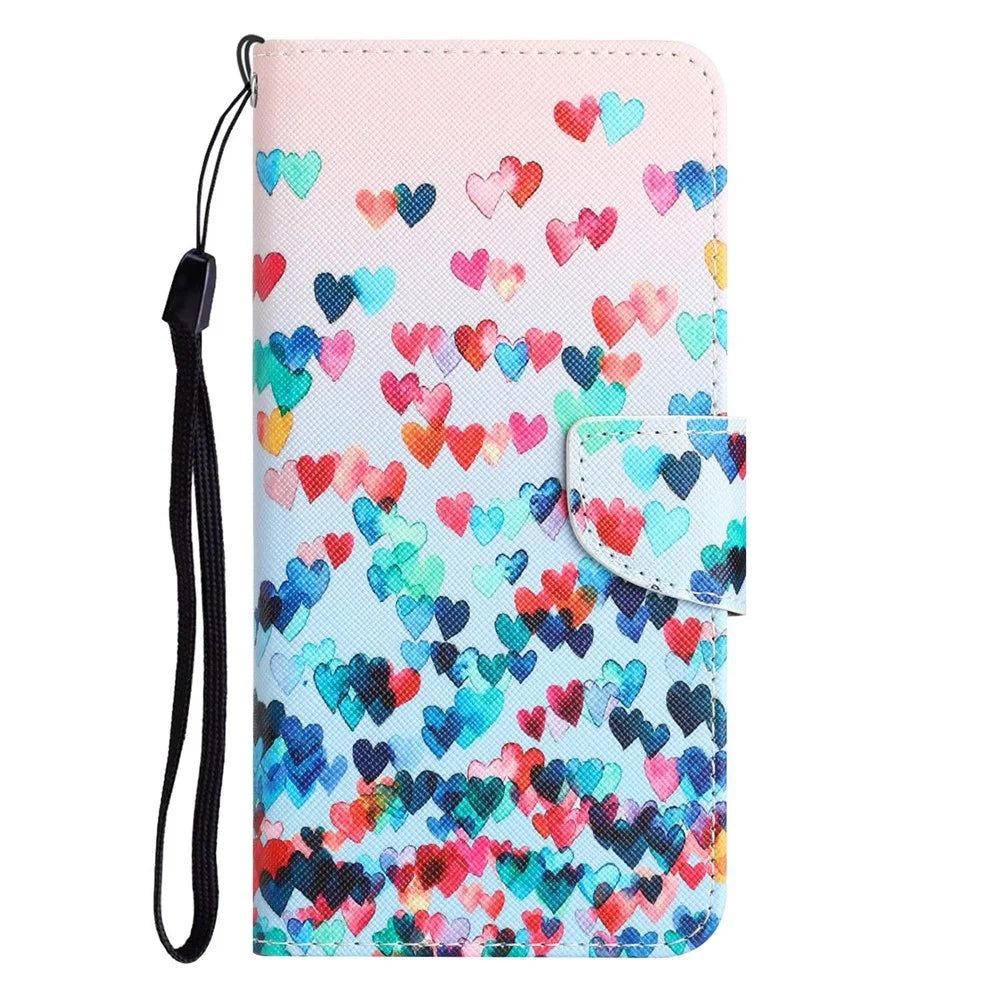 For Samsung Galaxy A14 5G / 4G Cross Texture Anti-drop PU Leather Cover Pattern Printing Stand Wallet Phone Case - Love Heart - 7