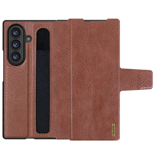 NILLKIN For Samsung Galaxy Z Fold7 5G Case PU + PC Stand Design Phone Cover with Card Slot - Brown - 1