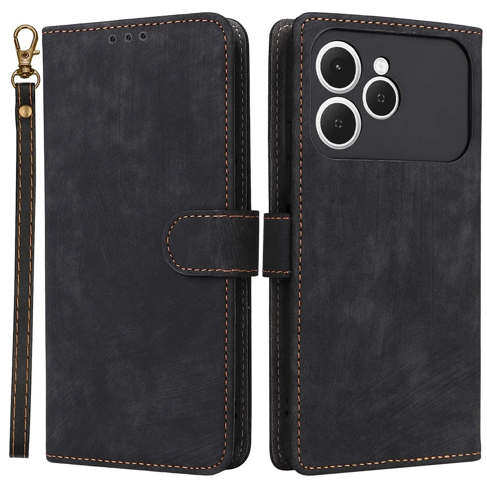 For TECNO Spark 40 4G Case Wallet RFID Blocking PU Leather Phone Cover Stand with Strap - Black - 1