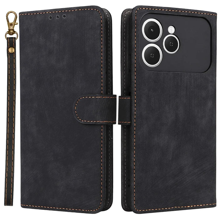 For TECNO Spark 40 4G Case Wallet RFID Blocking PU Leather Phone Cover Stand with Strap - Black - 1