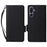 For Samsung Galaxy M36 5G Case with Wrist Strap Litchi Texture PU Leather Wallet Phone Cover - Black - 1
