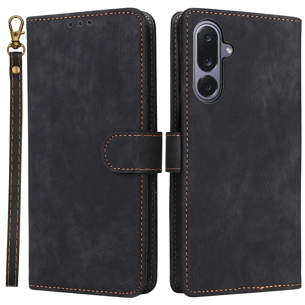 For Samsung Galaxy M36 5G Case Wallet RFID Blocking PU Leather Phone Cover Stand with Strap - Black - 1