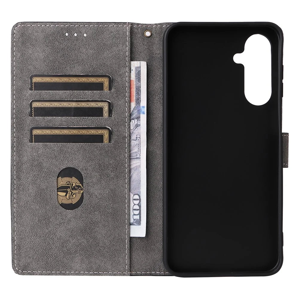 For Samsung Galaxy M36 5G Case Wallet RFID Blocking PU Leather Phone Cover Stand with Strap - Black - 3