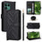 For Fairphone 6 Case with Shoulder / Wrist Strap Leather Phone Cover Stand Wallet - Black - 1