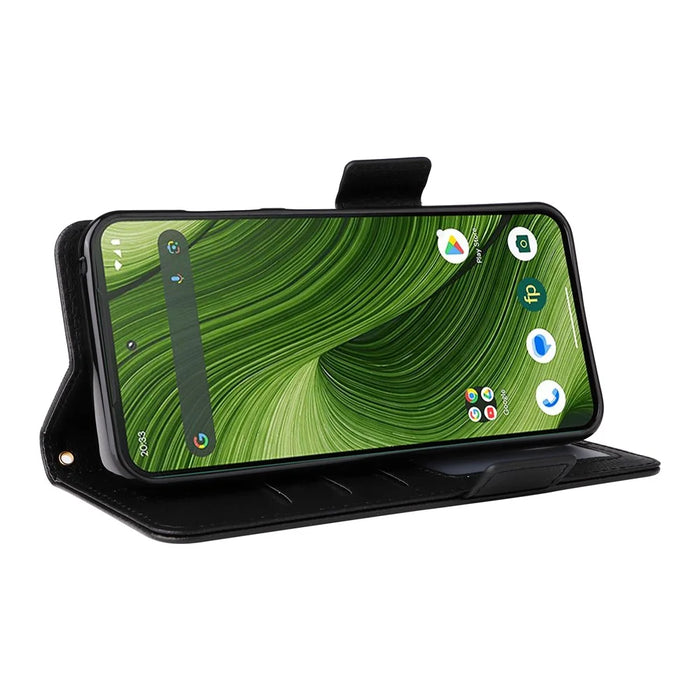 For Fairphone 6 Case with Wrist Strap Litchi Texture PU Leather Wallet Phone Cover - Black - 3