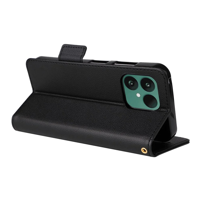 For Fairphone 6 Case with Wrist Strap Litchi Texture PU Leather Wallet Phone Cover - Black - 4