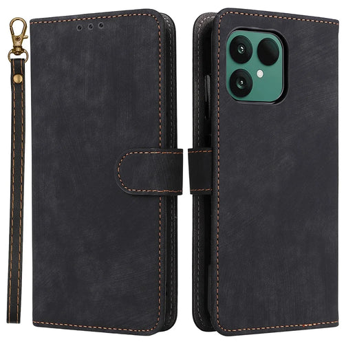 For Fairphone 6 Case Wallet RFID Blocking PU Leather Phone Cover Stand with Strap - Black - 1