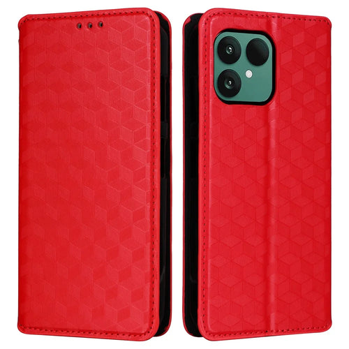 For Fairphone 6 Case Wallet Rhombus Imprinted Leather Phone Cover - Red - 1