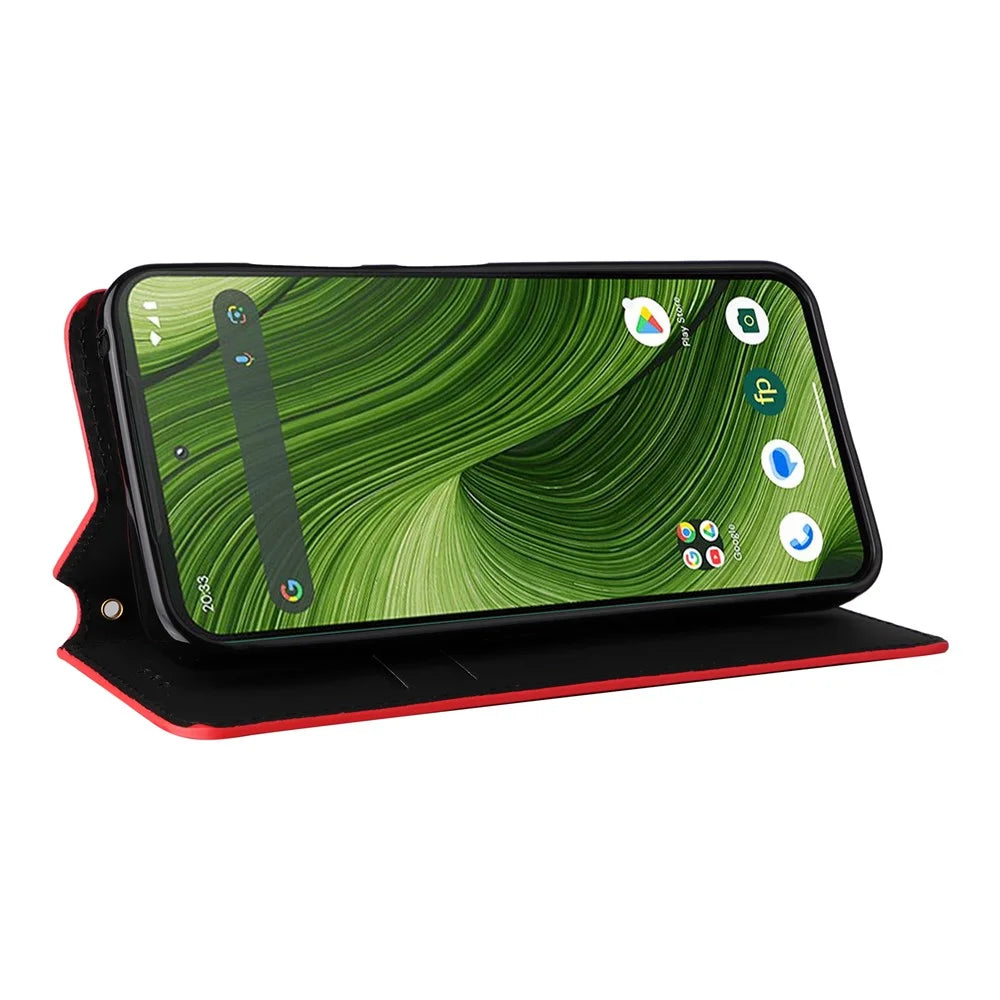 For Fairphone 6 Case Wallet Rhombus Imprinted Leather Phone Cover - Red - 4