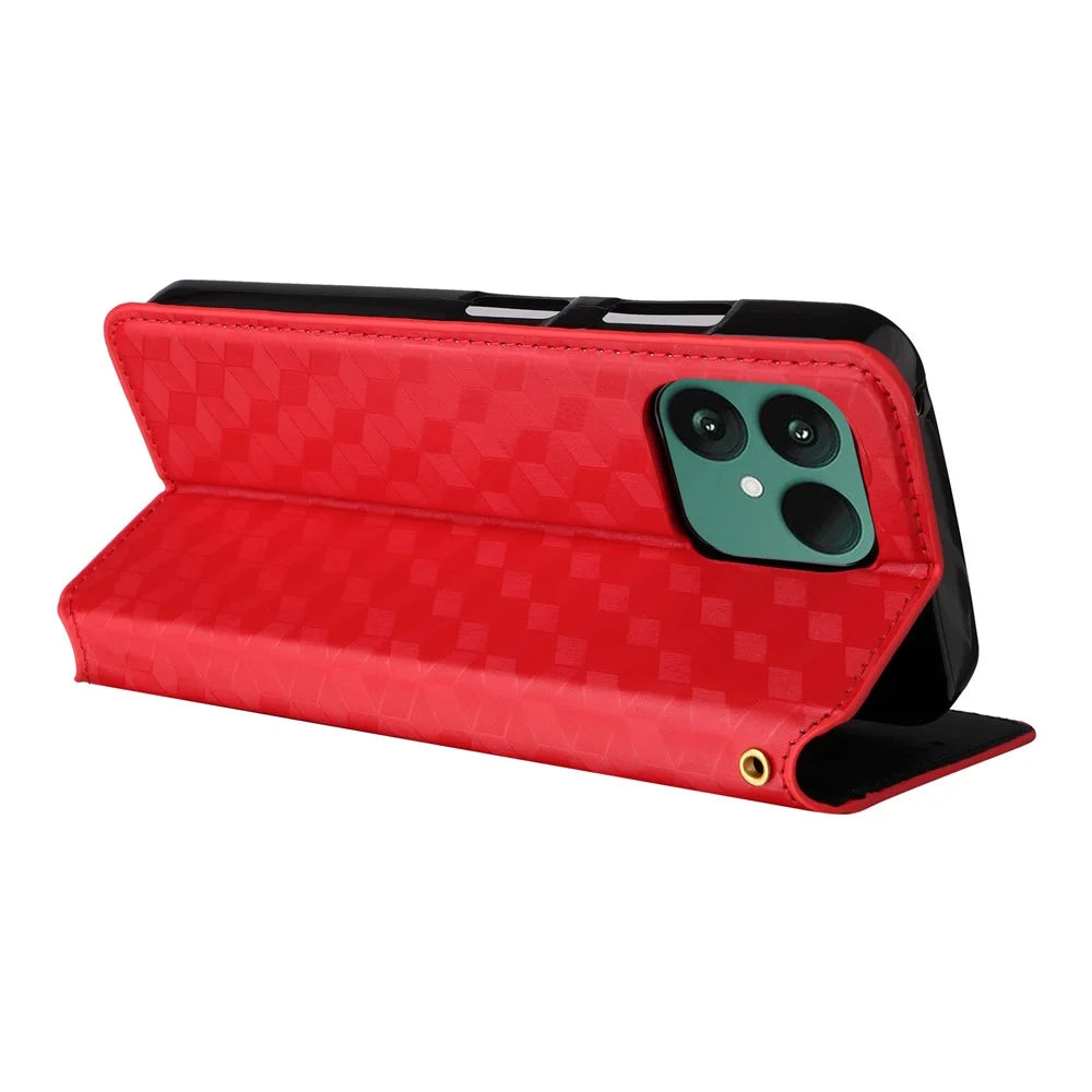 For Fairphone 6 Case Wallet Rhombus Imprinted Leather Phone Cover - Red - 5