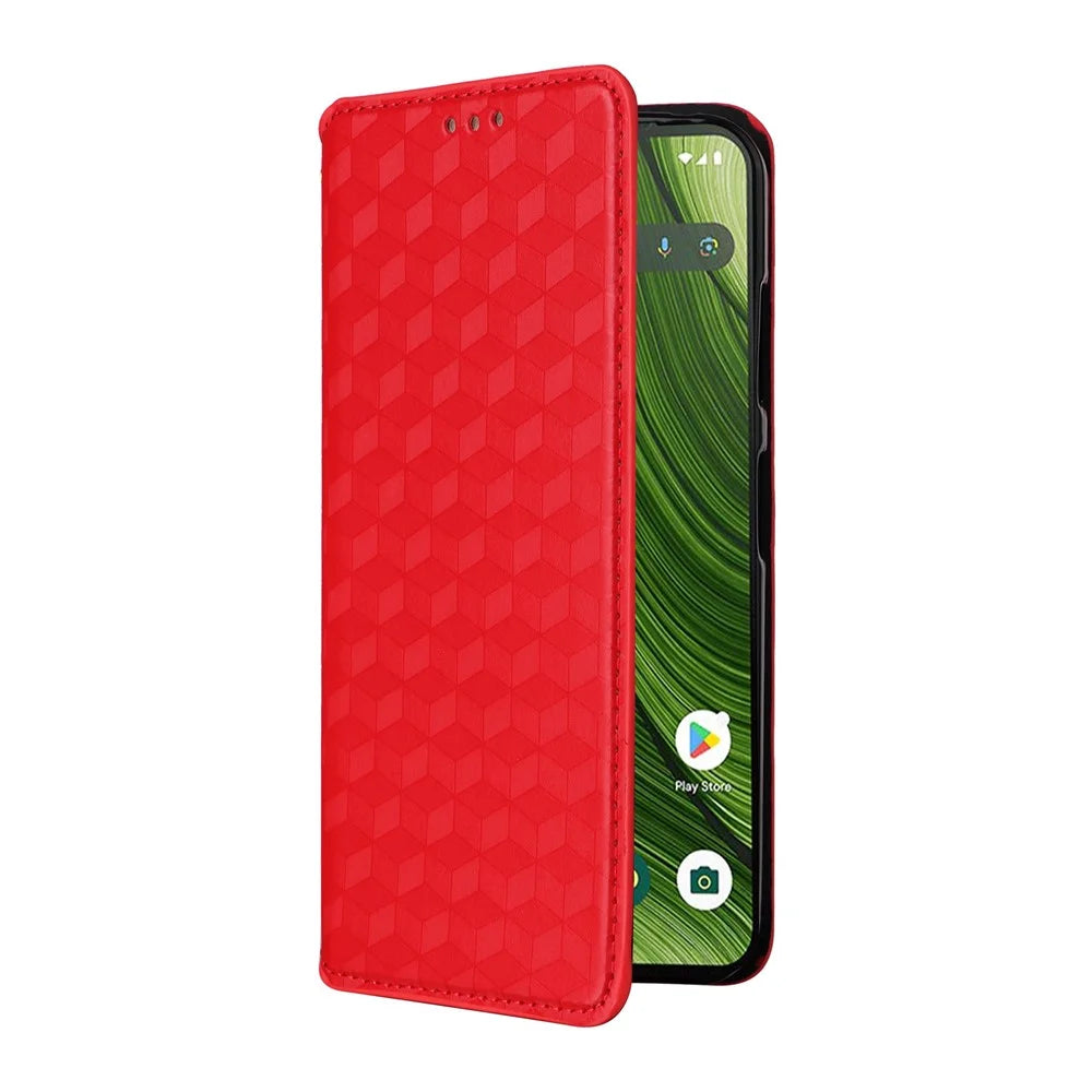 For Fairphone 6 Case Wallet Rhombus Imprinted Leather Phone Cover - Red - 6