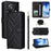 For Oukitel C60 / C60 Pro Case with Shoulder / Wrist Strap Leather Phone Cover Stand Wallet - Black - 1