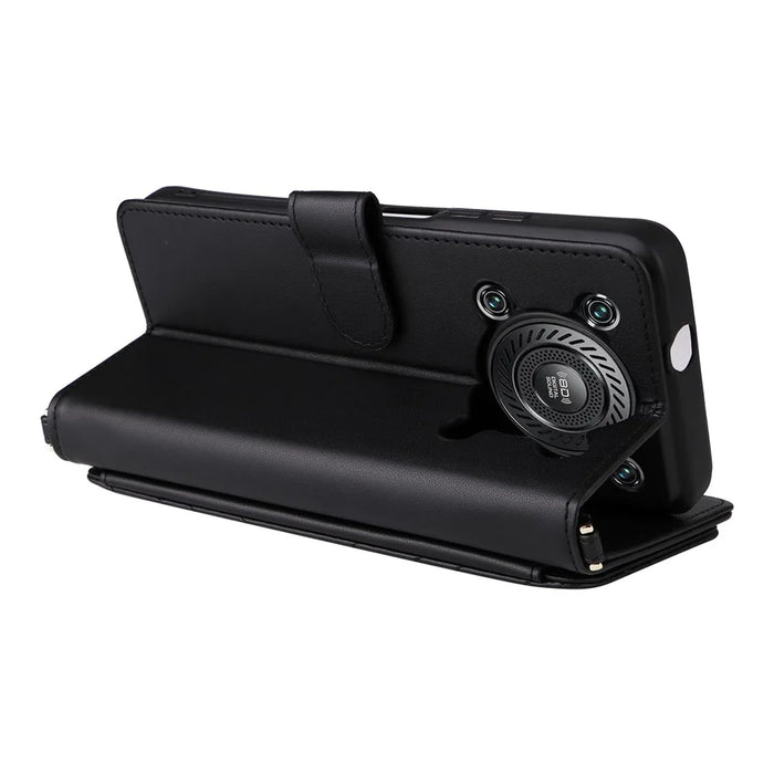 For Oukitel C60 / C60 Pro Case with Shoulder / Wrist Strap Leather Phone Cover Stand Wallet - Black - 6