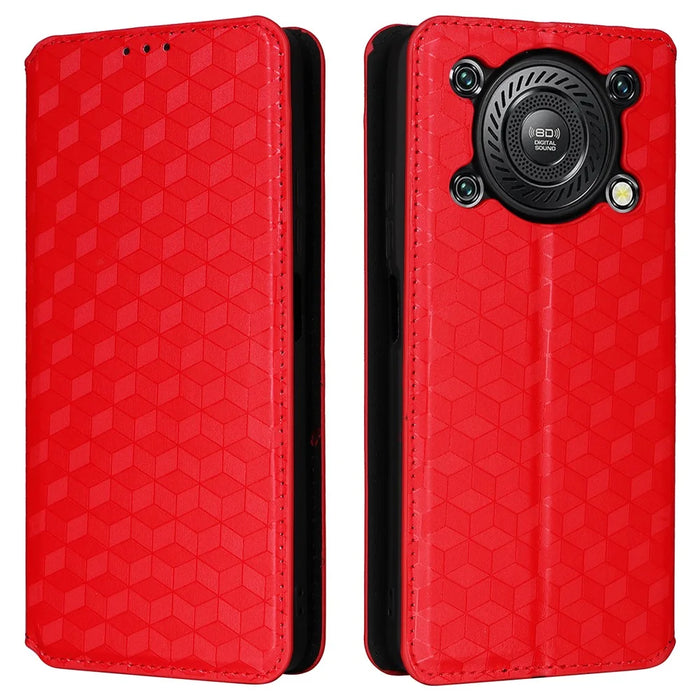 For Oukitel C60 Pro  /  C60 Case Wallet Rhombus Imprinted Leather Phone Cover - Red - 1