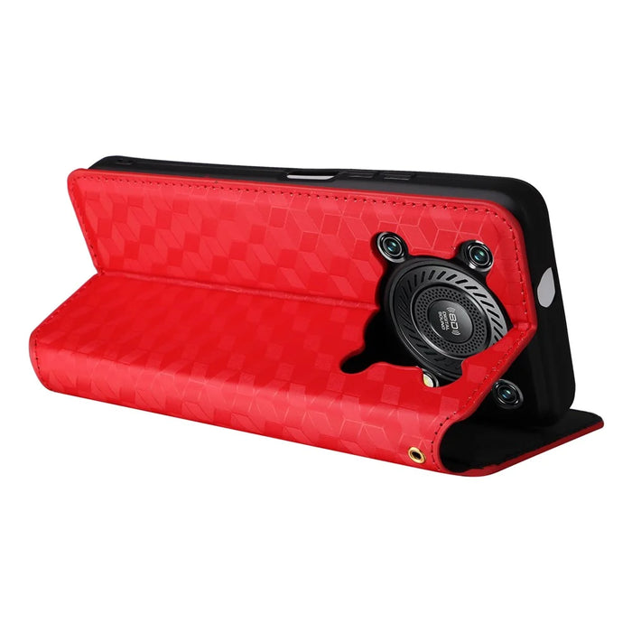 For Oukitel C60 Pro  /  C60 Case Wallet Rhombus Imprinted Leather Phone Cover - Red - 5