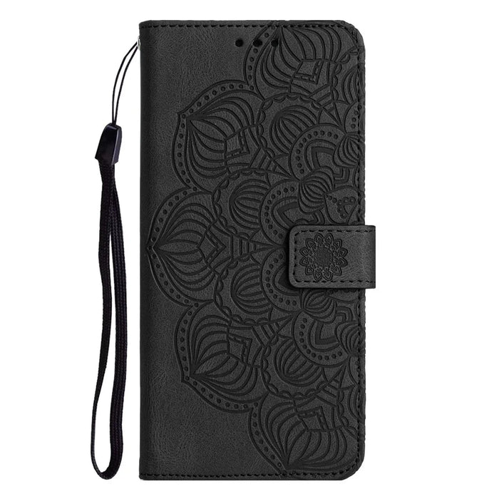 For Samsung Galaxy A14 5G / 4G Wallet Case Imprinted Mandala Flower PU Leather Soft TPU Folio Flip Cover with Strap - Black - 7