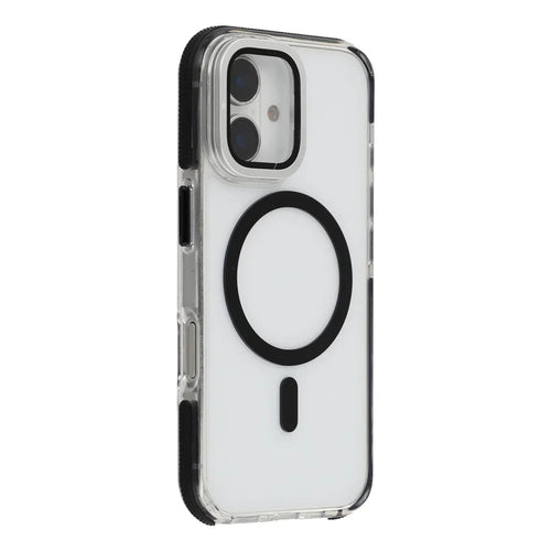 For iPhone 16 Plus Magnetic Case TPU Acrylic Clear Phone Back Cover with Lens Protector Kickstand - Black - 1