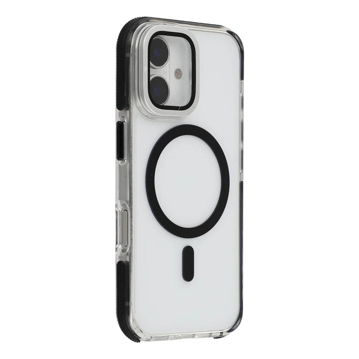 For iPhone 16 Plus Magnetic Case TPU Acrylic Clear Phone Back Cover with Lens Protector Kickstand - Black - 1
