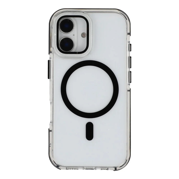 For iPhone 16 Plus Magnetic Case TPU Acrylic Clear Phone Back Cover with Lens Protector Kickstand - Black - 3